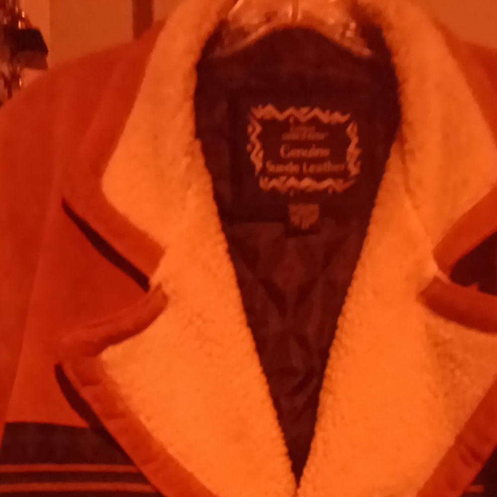 Vintage Suede Leather Jacket with Cream Collar